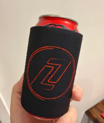 Band logo on stubby cooler