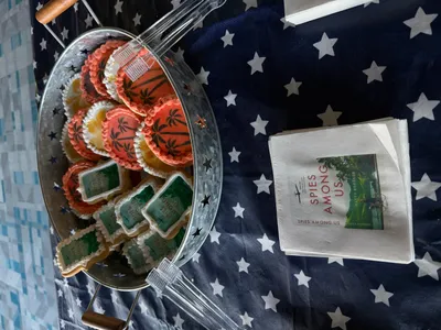 Custom Paper Beverage Napkin - It was my book launch event In the background youll see I made cookies with the cover printed on themMy guests were impressed with the napkins