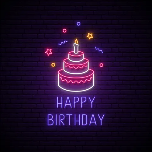 Happy Birthday with Cake Neon Sign - Custom Promo Now - UK