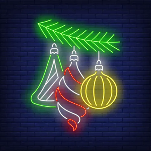 Christmas Baubles Fir Tree Branch Neon Sign - Custom Promo Now - UK