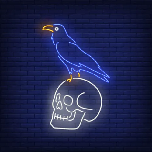 Crow Sitting Human Skull Neon Sign - Custom Promo Now - UK