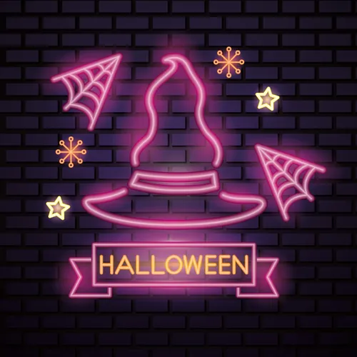 Pink Witch Hat Halloween Neon Sign - Custom Promo Now - UK