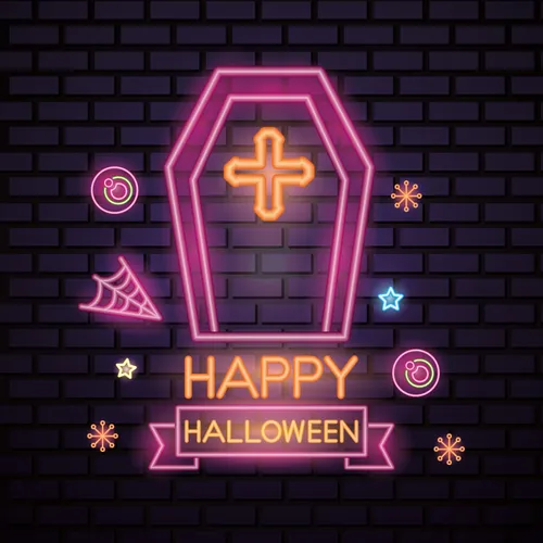 Pink Halloween Coffin Cross Neon Sign - Custom Promo Now - UK