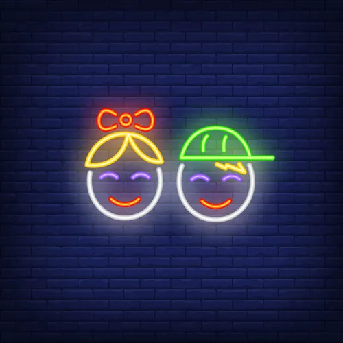 Smiling Girl Boy Faces Neon Sign - Custom Promo Now - UK