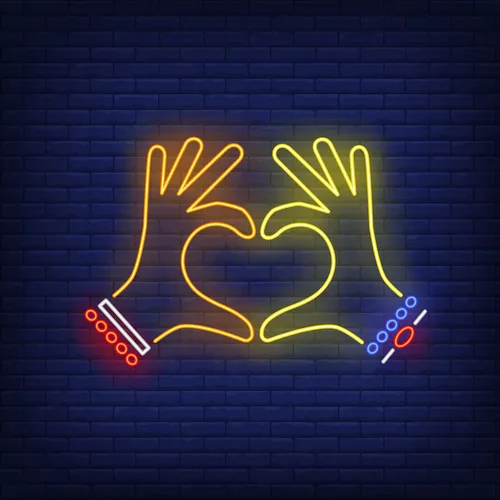 Woman Hands Heart Gesture Neon Sign - Custom Promo Now - UK