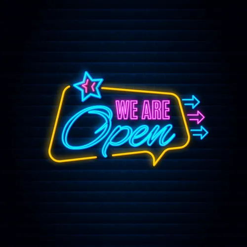 We are Open This Way Neon Sign - Custom Promo Now - UK
