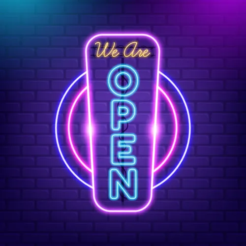 We are Open Vertical Neon Sign - Custom Promo Now - UK