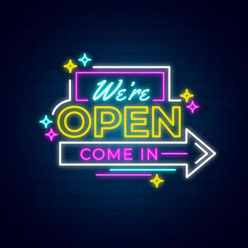 We're Open Come In Neon Sign - Custom Promo Now - UK