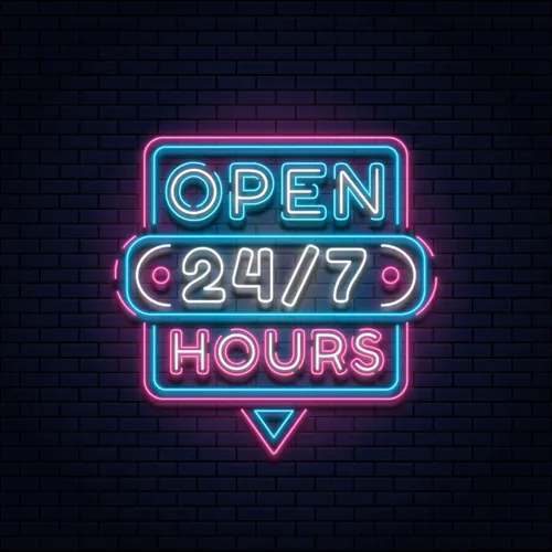 24/7 Open Hours Neon Sign - Custom Promo Now - UK