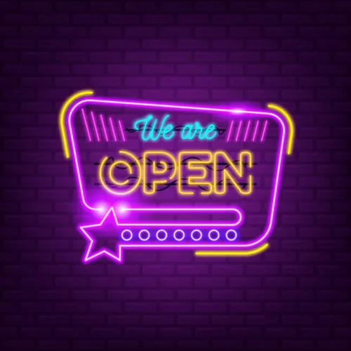 We Are Open With Star Icon Neon Sign - Custom Promo Now - UK