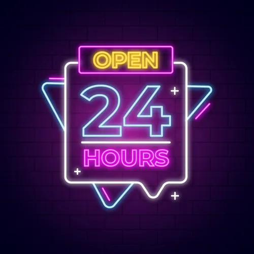 Open 24 Hours with Abstract Shapes Neon Sign - Custom Promo Now - UK