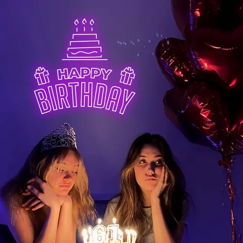 Happy Birthday with Cake Artwork Neon Sign - Custom Promo Now - UK
