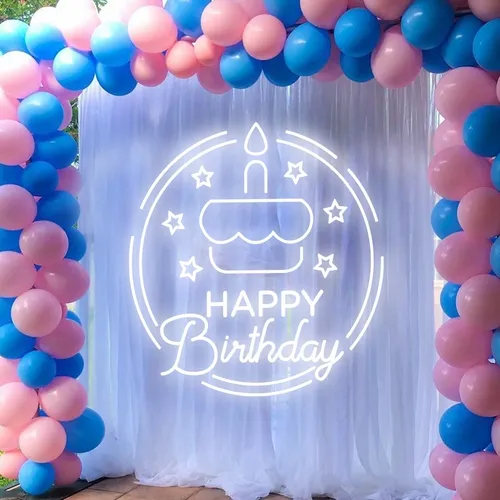Happy Birthday Cake in Circle Neon Sign - Custom Promo Now - UK