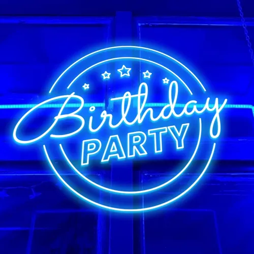 Birthday Party Blue Neon Sign - Custom Promo Now - UK