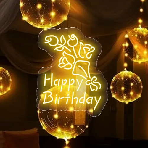 Happy Birthday Floral Neon Sign - Custom Promo Now - UK