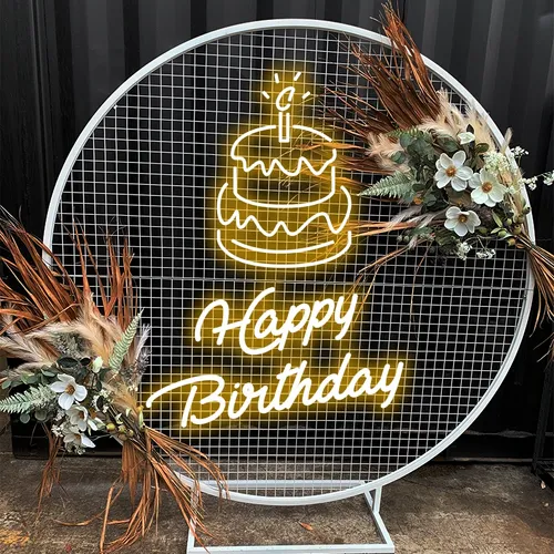 Happy Birthday with Cake on Top Neon Sign - Custom Promo Now - UK