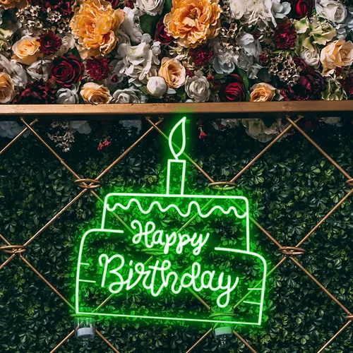 Happy Birthday Text in Big Cake Neon Sign - Custom Promo Now - UK