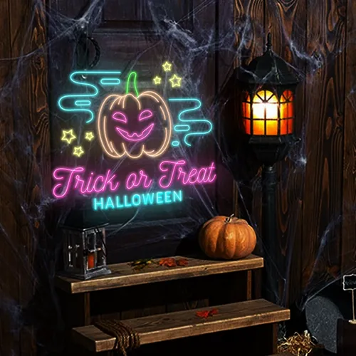 Trick or Treat Halloween Neon Sign - Custom Promo Now - UK