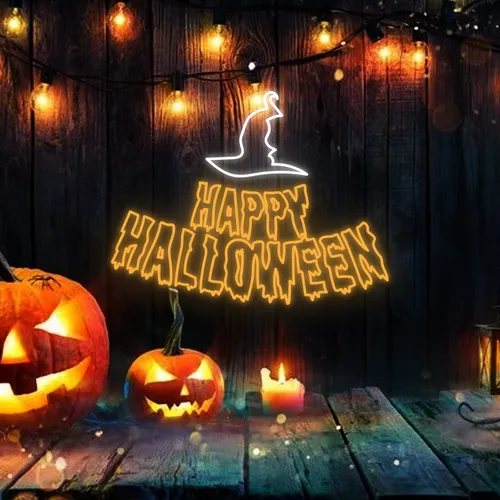 Happy Halloween Witch Hat Neon Signs - Custom Promo Now - UK