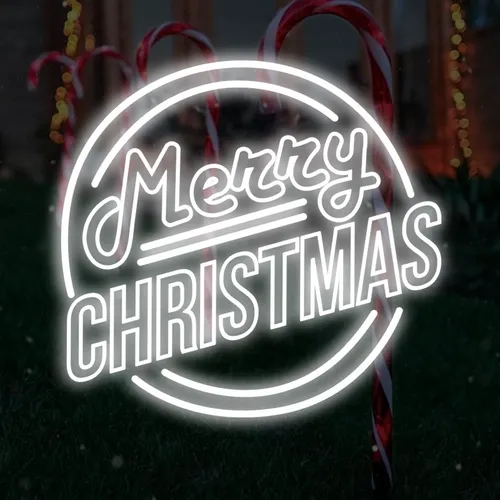 Merry Christmas Double Circle Text Neon Sign - Custom Promo Now - UK