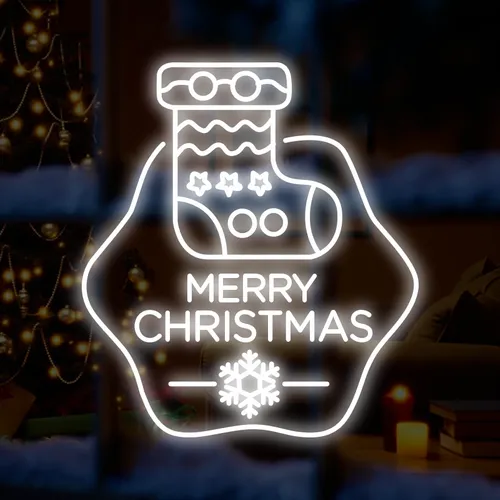 Merry Christmas Handmade Sock Neon Sign - Custom Promo Now - UK