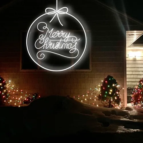 Merry  Christmas Circle Typography Neon Sign - Custom Promo Now - UK