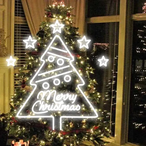 Merry Christmas Big Tree Art Neon Sign - Custom Promo Now - UK