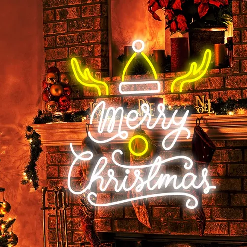 Merry Christmas Deer Horn with Hat Neon Sign - Custom Promo Now - UK