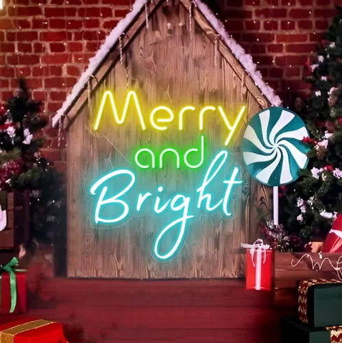 Merry & Bright Neon Sign - Custom Promo Now - UK
