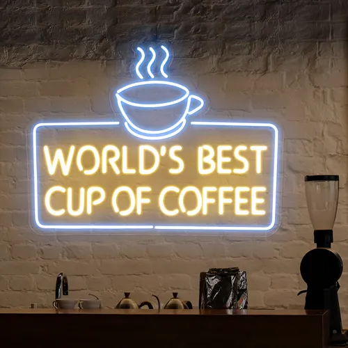 World's Best Cup of Coffee Neon Sign - Custom Promo Now - UK
