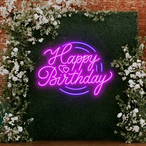 Happy Birthday Purplish Neon Sign - Custom Promo Now - UK
