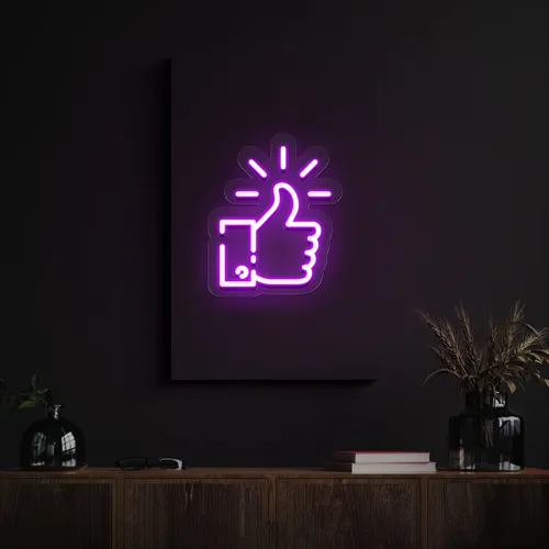 Purple Thumbs Up Neon Sign - Custom Promo Now - UK