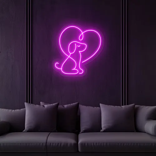 Scribble Dog Heart Neon Sign - Custom Promo Now - UK