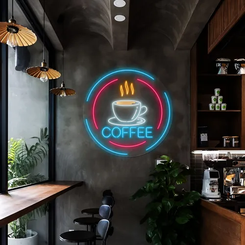 Steaming Cup Coffee Neon Sign - Custom Promo Now - UK