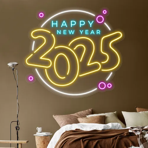 Colorful New Year Neon Sign - Custom Promo Now - UK