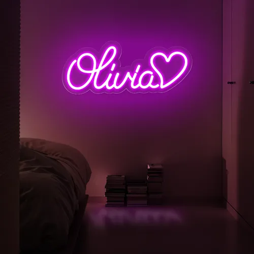 Olivia with Heart Neon Sign - Custom Promo Now - UK