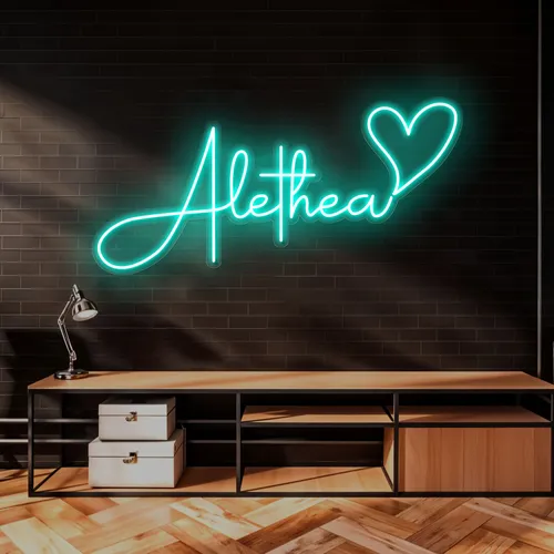 Alethea with Heart Neon Sign - Custom Promo Now - UK
