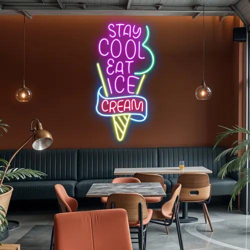 Stay Cool n Eat Ice Cream Neon Sign - Custom Promo Now - UK