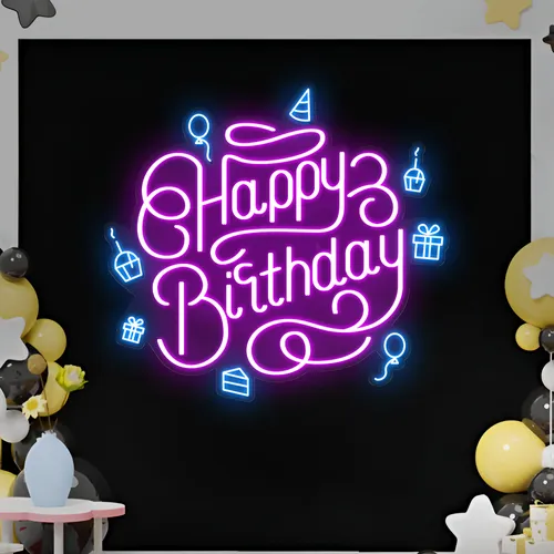 Happy Birthday Vibes Neon Sign - Custom Promo Now - UK