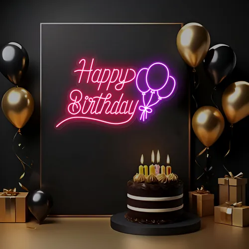 Happy Birthday Glow Neon Sign - Custom Promo Now - UK