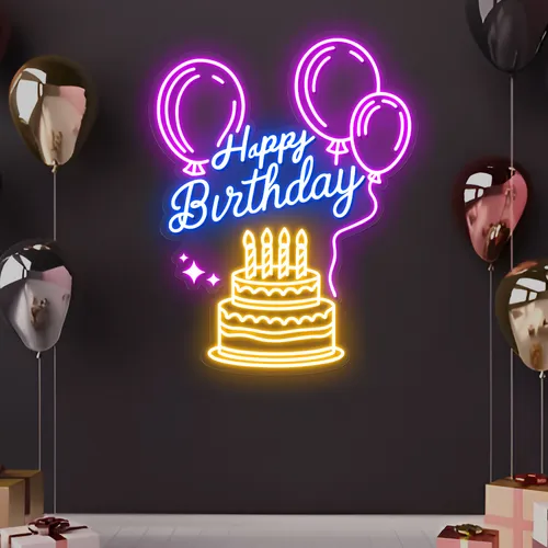 Happy Birthday Bash Neon Sign - Custom Promo Now - UK