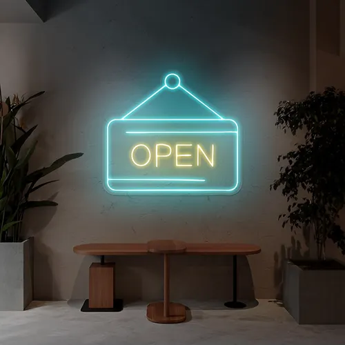 Glowing Open Neon Sign - Custom Promo Now - UK