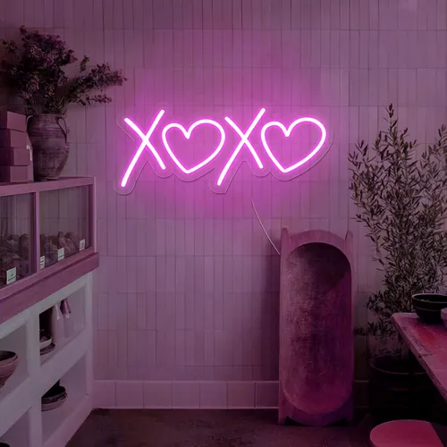 XOXO Heart Pink Neon Sign - Custom Promo Now - UK