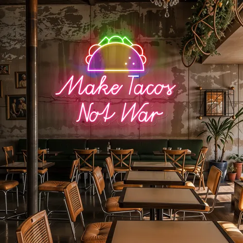 Crispy "Make Tacos Not War" Neon Sign - Custom Promo Now - UK