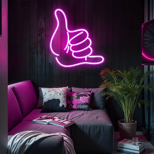 Pink Shaka Hand Neon Sign - Custom Promo Now - UK