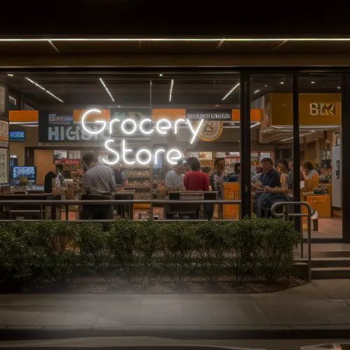 Grocery Store Window Neon Sign - Custom Promo Now - UK