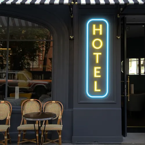 Hotel Vertical Neon Sign - Custom Promo Now - UK