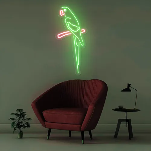 Green Parrot Vertical Neon Sign - Custom Promo Now - UK