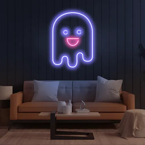 Ghost Cartoon Vertical Neon Sign - Custom Promo Now - UK