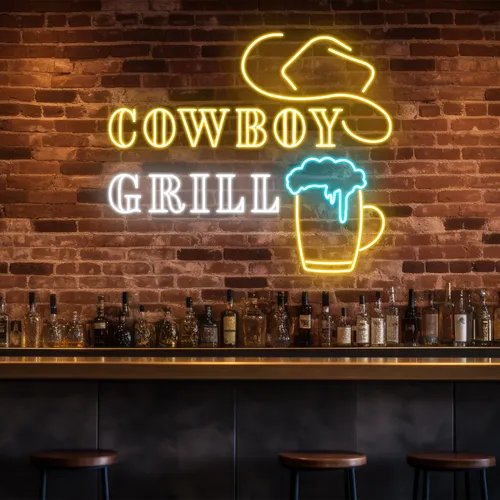 Cowboy Grill Neon Sign - Custom Promo Now - UK